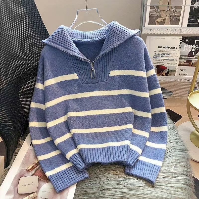 Damen Strickpullover Hochkragen Reißverschluss Grau Eveloria