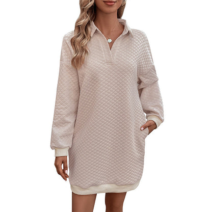 Damen Pulloverkleid Stehkragen Waffelmuster Wärme
