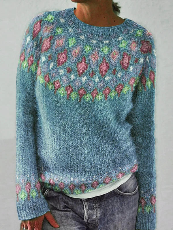 Damen Strickpullover Lebhaftes Muster Komfortabler Schnitt Eveloria