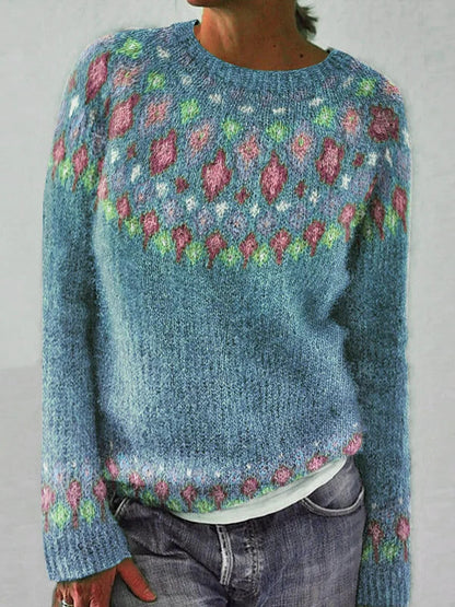 Damen Strickpullover Lebhaftes Muster Komfortabler Schnitt Eveloria