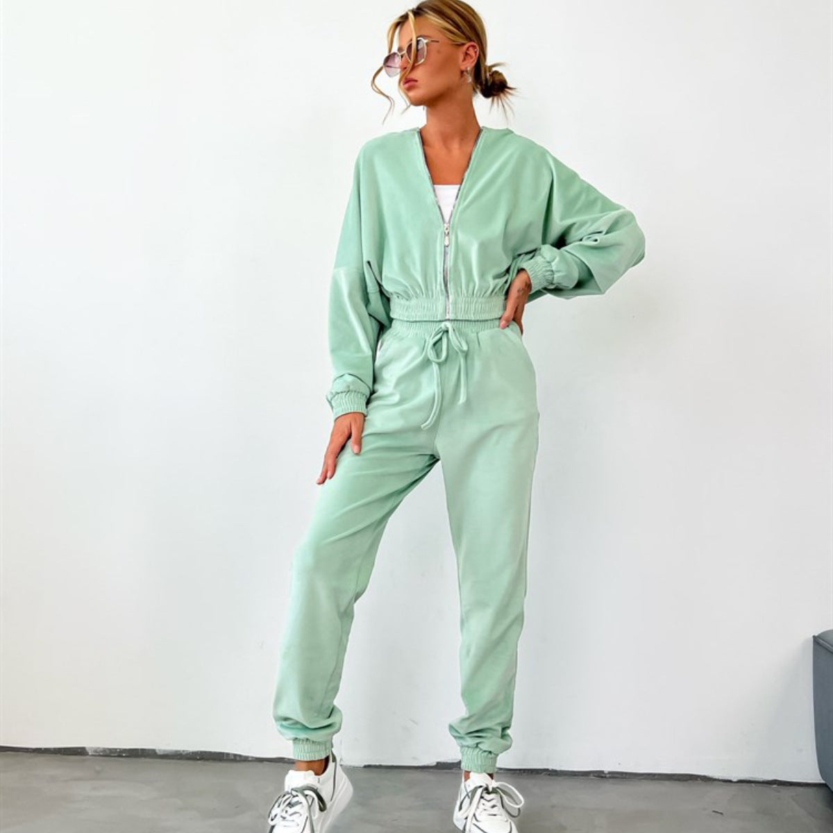 Damen Velours-Jogginganzug Kapuze Kordelzug Eveloria