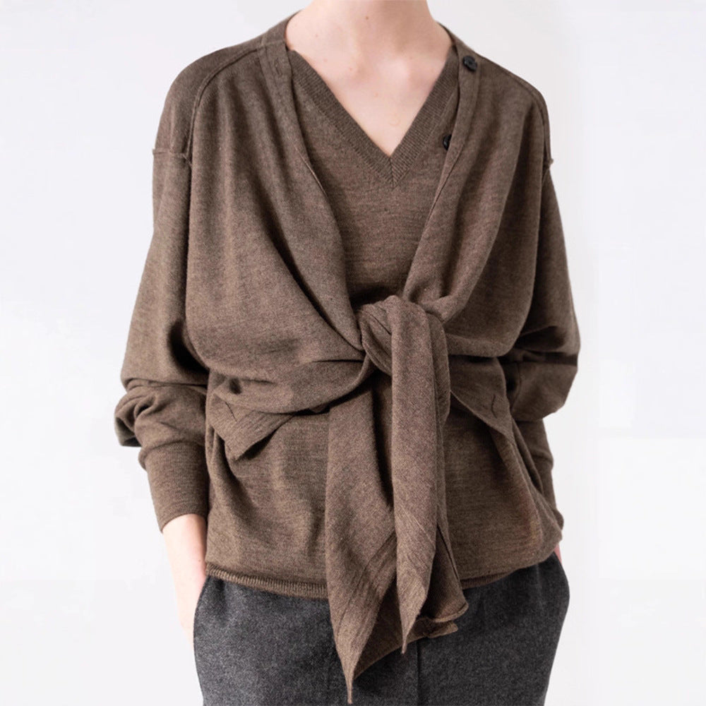 Damen Strickcardigan Asymmetrisch Knöpfe Beige - Eveloria