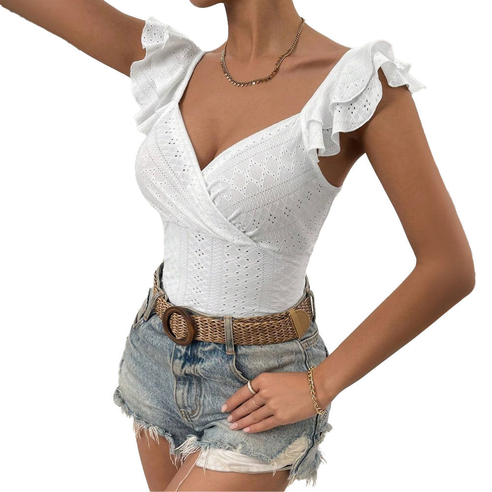 Damen Blusenbody Rüschendetails V-Ausschnitt Eveloria
