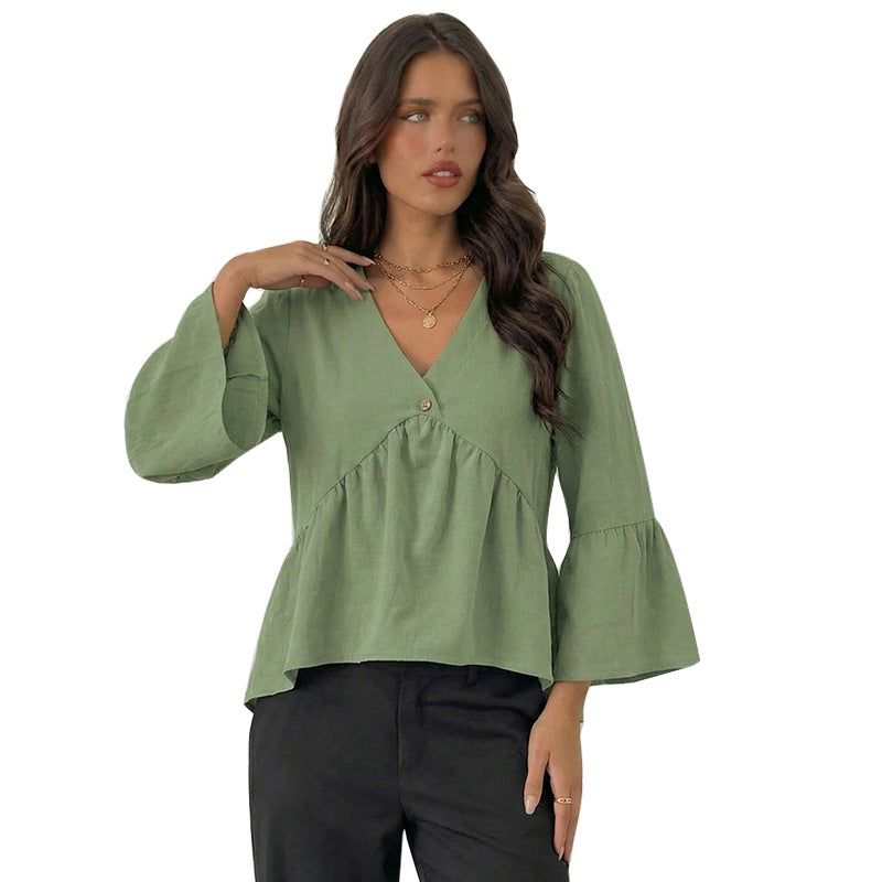 Damen Oberteil Bluse mit weiten Ärmeln und Knöpfen Eveloria