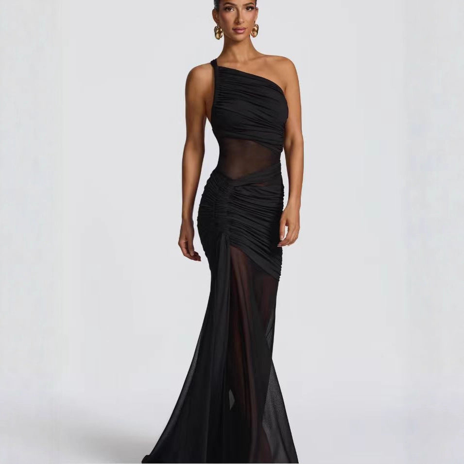 Damen Abendkleid Asymmetrisch Rüschendetails Eveloria