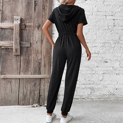 Damen Kapuzen-Jumpsuit mit Taschen Elastisch Eveloria