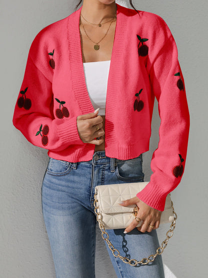 Damen Strickjacke Florales Kirschmuster