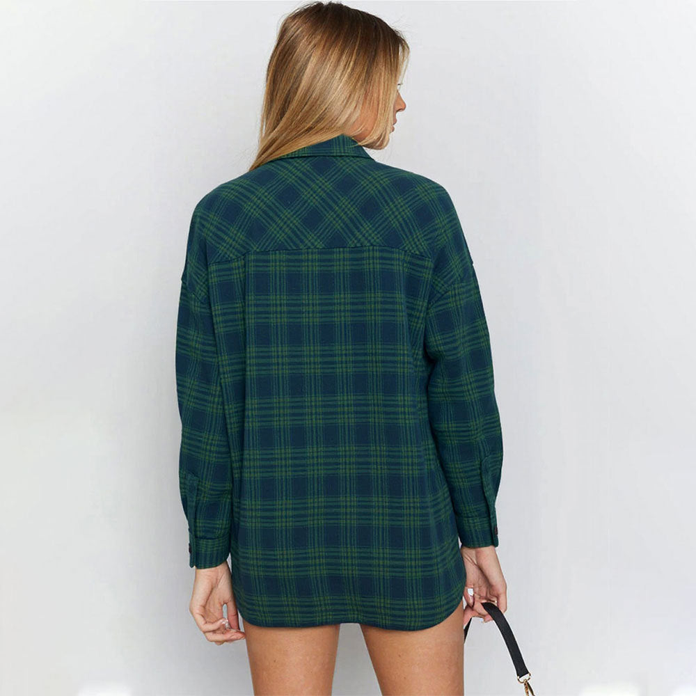 Damen Karierter Overshirt aus Baumwolle Lässiger Schnitt weiß