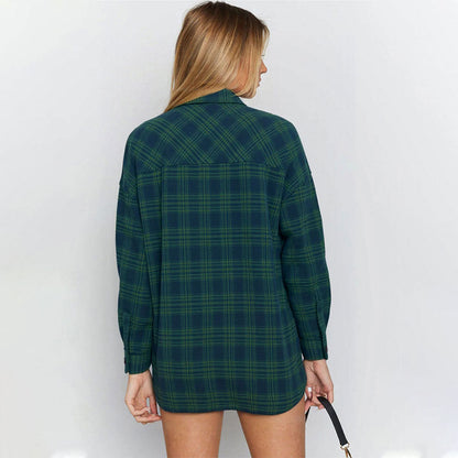 Damen Karierter Overshirt aus Baumwolle Lässiger Schnitt weiß