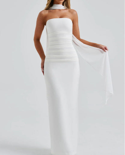 Damen Abendkleid Schulterfrei Rüschen Eveloria