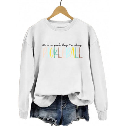 Damen Sweatshirt Bunt Pickleball-Druck Grau