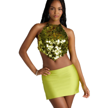 Damen Haltertop Pailletten Elegant Eveloria