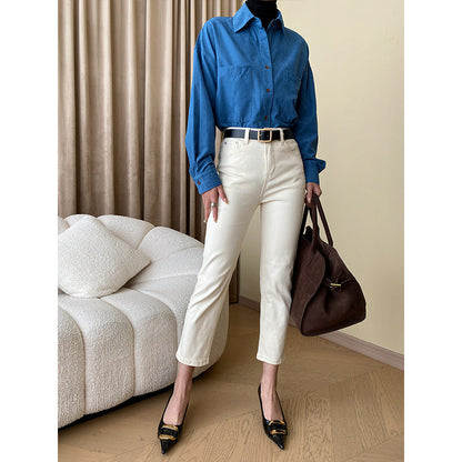 Damen Hochgeschnittene Jeans Umklappsaum Eveloria
