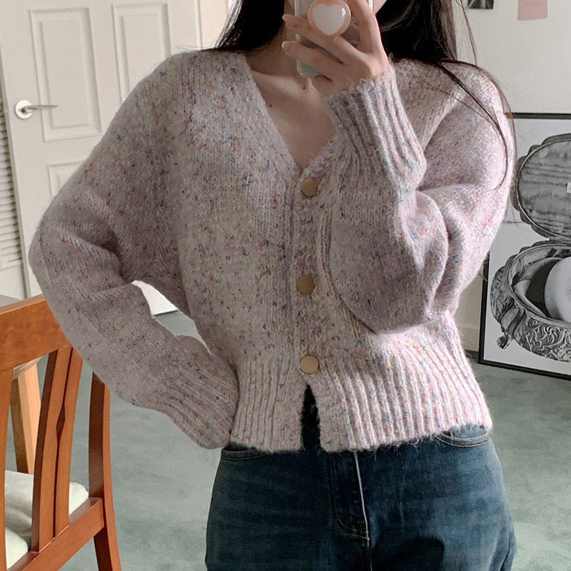 Damen Cardigan Grobstrick V-Ausschnitt Knöpfe Beige