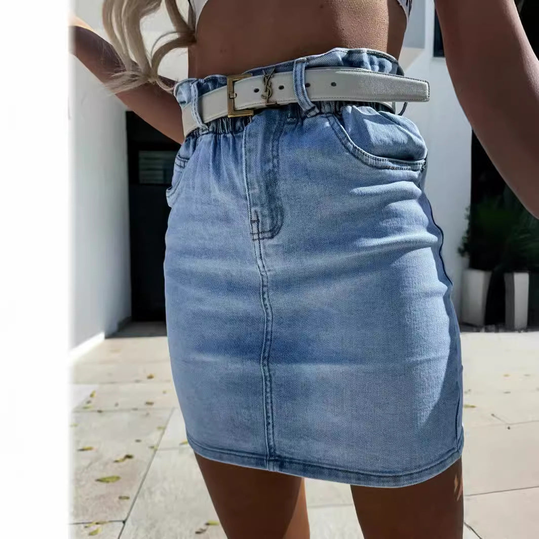 Damen Jeansrock Vintage-Stil Tailliert Verstellbarer Gürtel