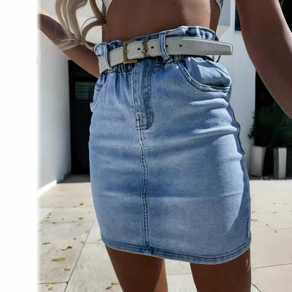 Damen Jeansrock Vintage-Stil Tailliert Verstellbarer Gürtel