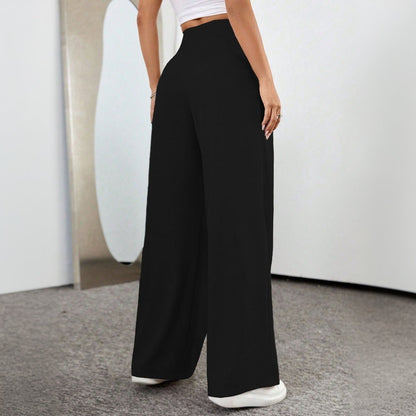 Damen High-Waist Palazzo-Hose mit Falten und Knopf