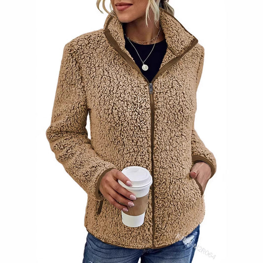 Damen Fleecejacke Weich Hochkragen Schwarz Eveloria - Eveloria