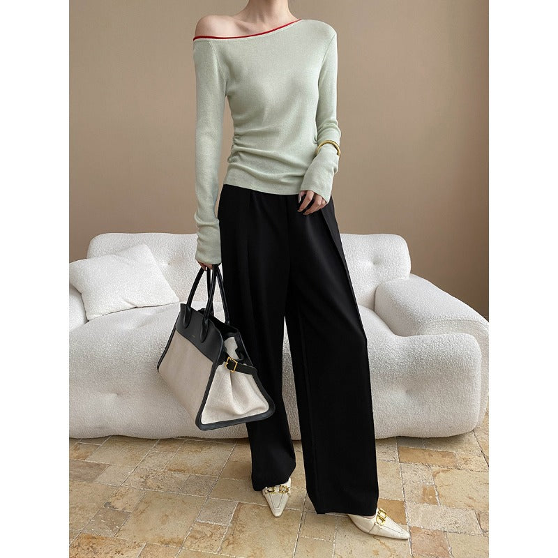 Damen Langarmoberteil Asymmetrisch Figurbetonter Stoff Eveloria