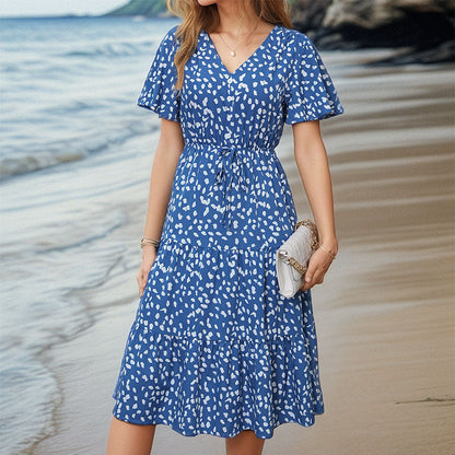Damen Midi-Kleid Voluminöser Rock Eleganter Bindegürtel Eveloria
