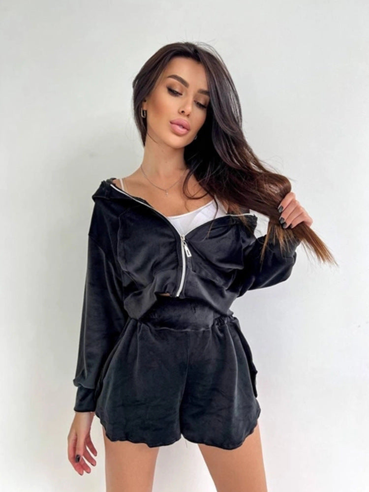 Damen Sport-Set Cropped Hoodie und Shorts Eveloria