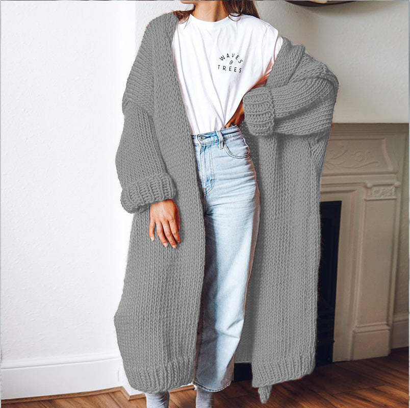 Damen Oversized Cardigan Grobstrick Komfort Taschen Beige
