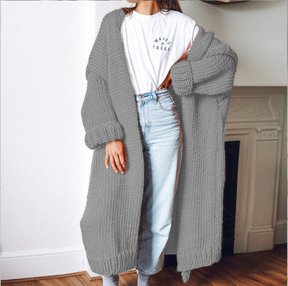 Damen Oversized Cardigan Grobstrick Komfort Taschen Beige