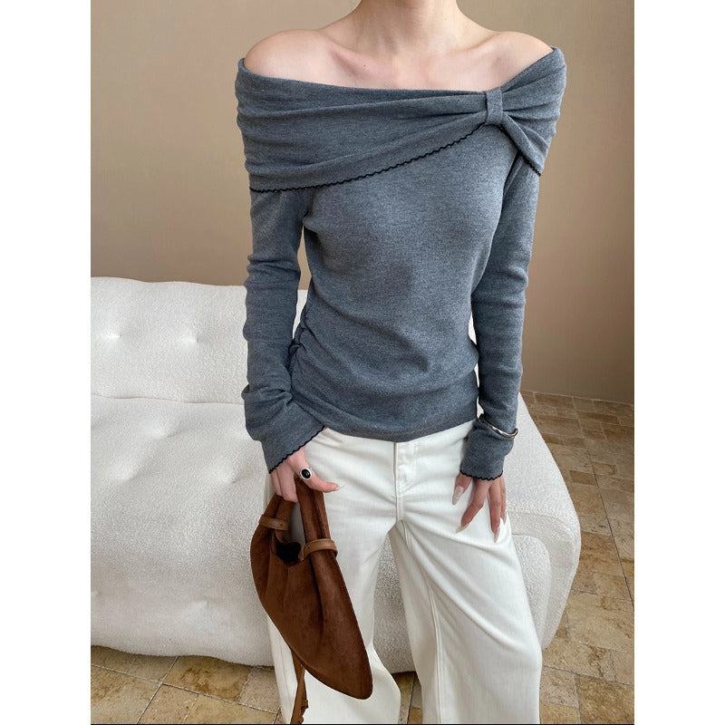 Damen Off-Shoulder Pullover Langärmlig Raffung Eveloria - Eveloria