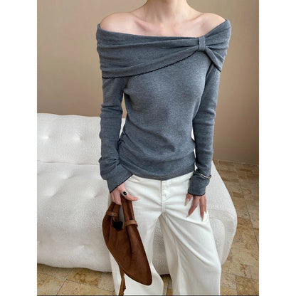 Damen Off-Shoulder Pullover Langärmlig Raffung Eveloria - Eveloria
