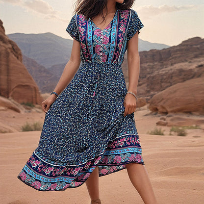 Damen Maxi-Kleid Floralmuster Elastisch Eveloria