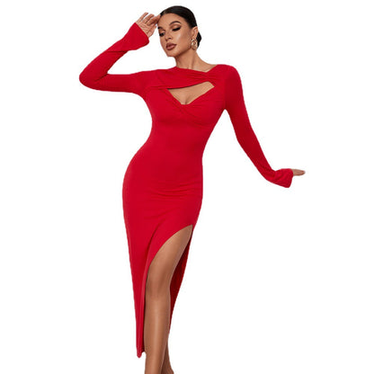 Damen Langarm-Kleid mit Cut-Out und hohem Schlitz Eveloria