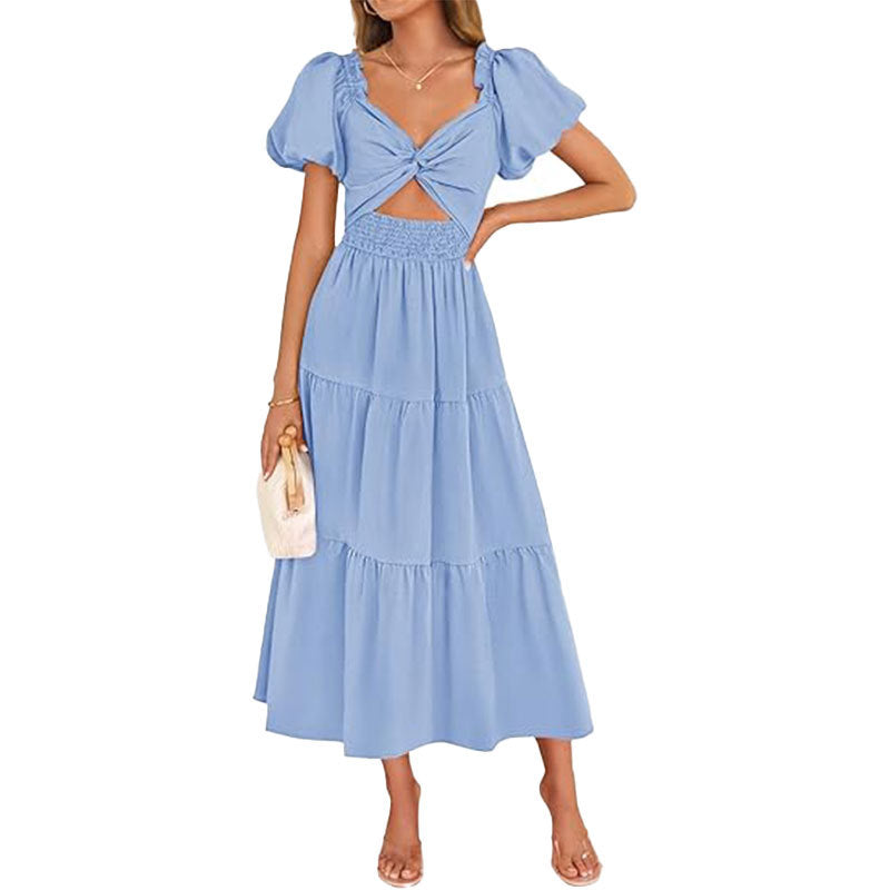 Damen Midi-Kleid Floralmuster Elastischer Taillengummi