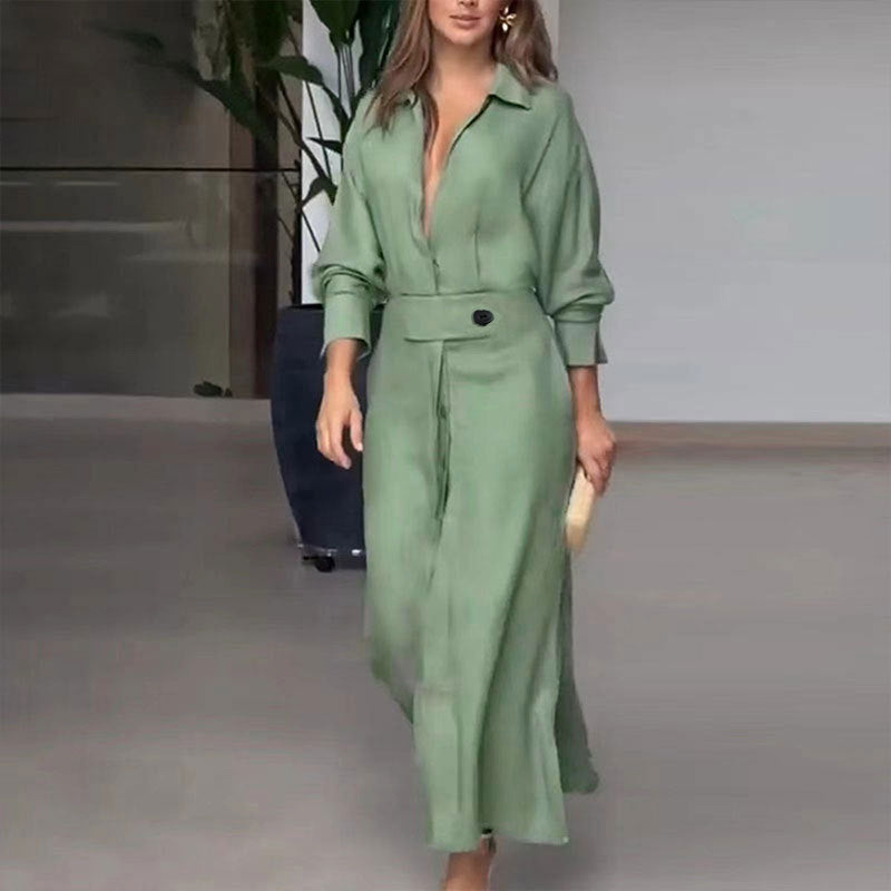 Damen Maxikleid V-Ausschnitt Gürtel Elegantes Eveloria