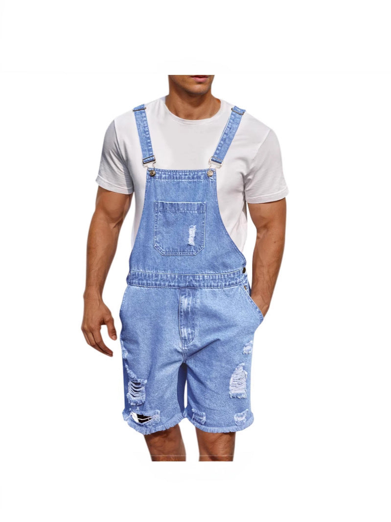 Herren Latzhose Distressed Denim Blau