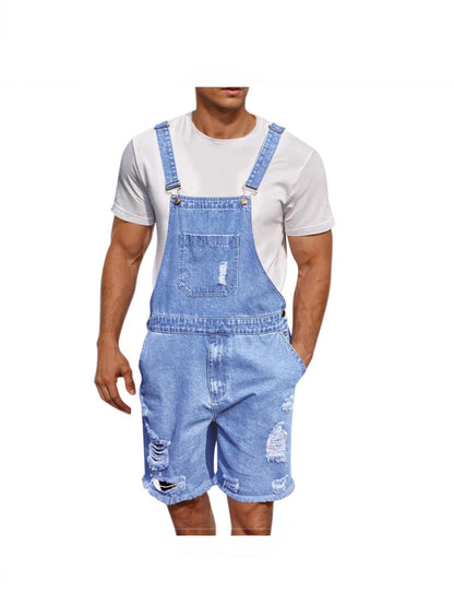 Herren Latzhose Distressed Denim Blau