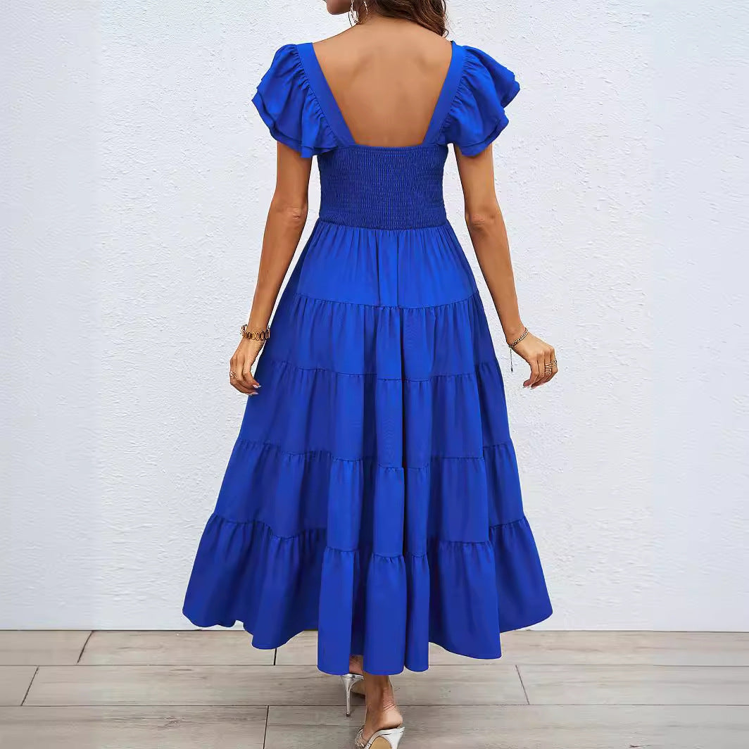 Damen Maxi-Kleid Voluminöse Puffärmel Gerafftes Oberteil