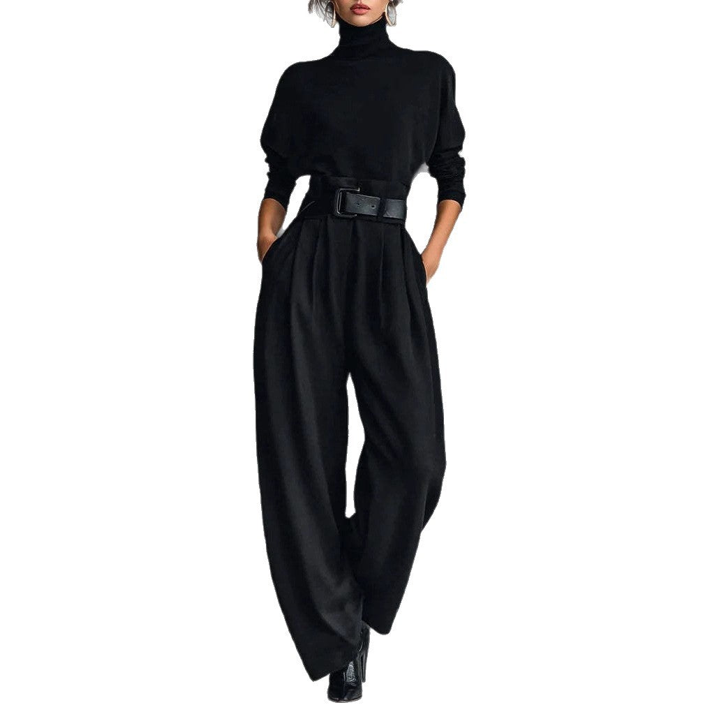 Damen Utility-Jumpsuit Hochkragen Taillengürtel Eveloria