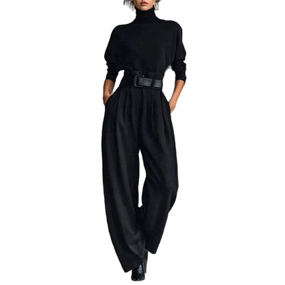 Damen Utility-Jumpsuit Hochkragen Taillengürtel Eveloria