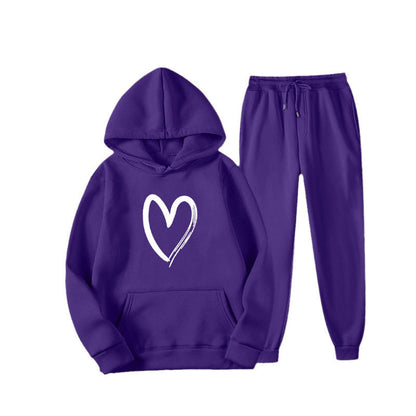 Damen Sweatsuit Kängurutasche Herzprint Eveloria