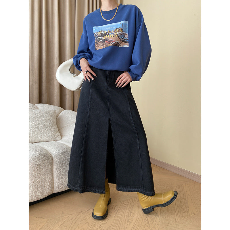 Damen Maxirock mit seitlichem Schlitz und hohem Bund