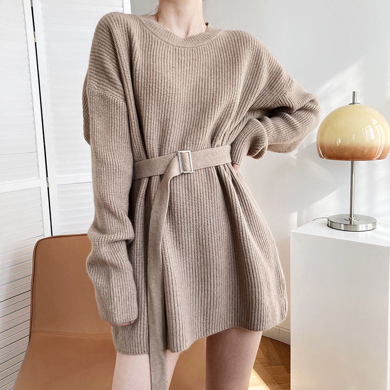 Damen Strickpullover mit Gürtel Eveloria - Eveloria
