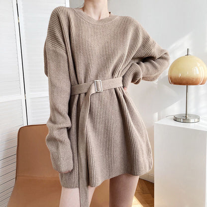 Damen Strickpullover mit Gürtel Eveloria - Eveloria