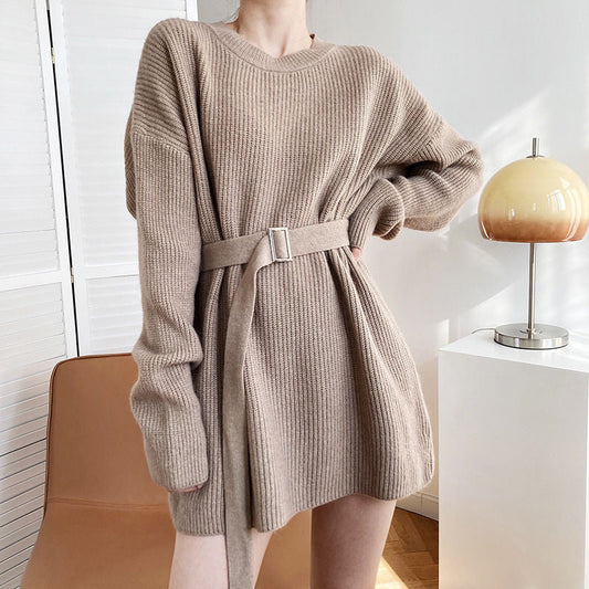 Damen Strickpullover mit Gürtel Eveloria - Eveloria