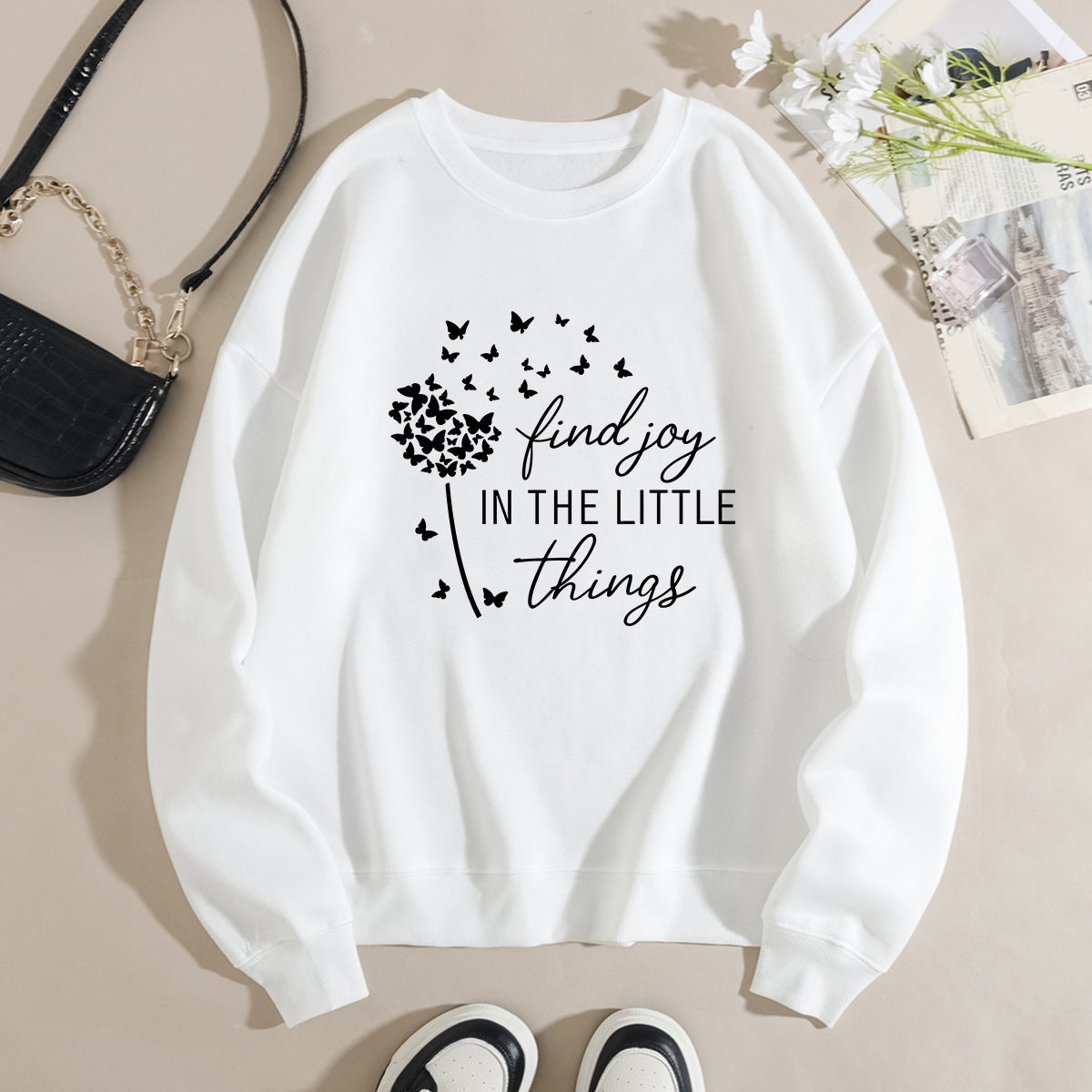 Damen Sweatshirt Floral Aufdruck Motivierender Spruch - Eveloria