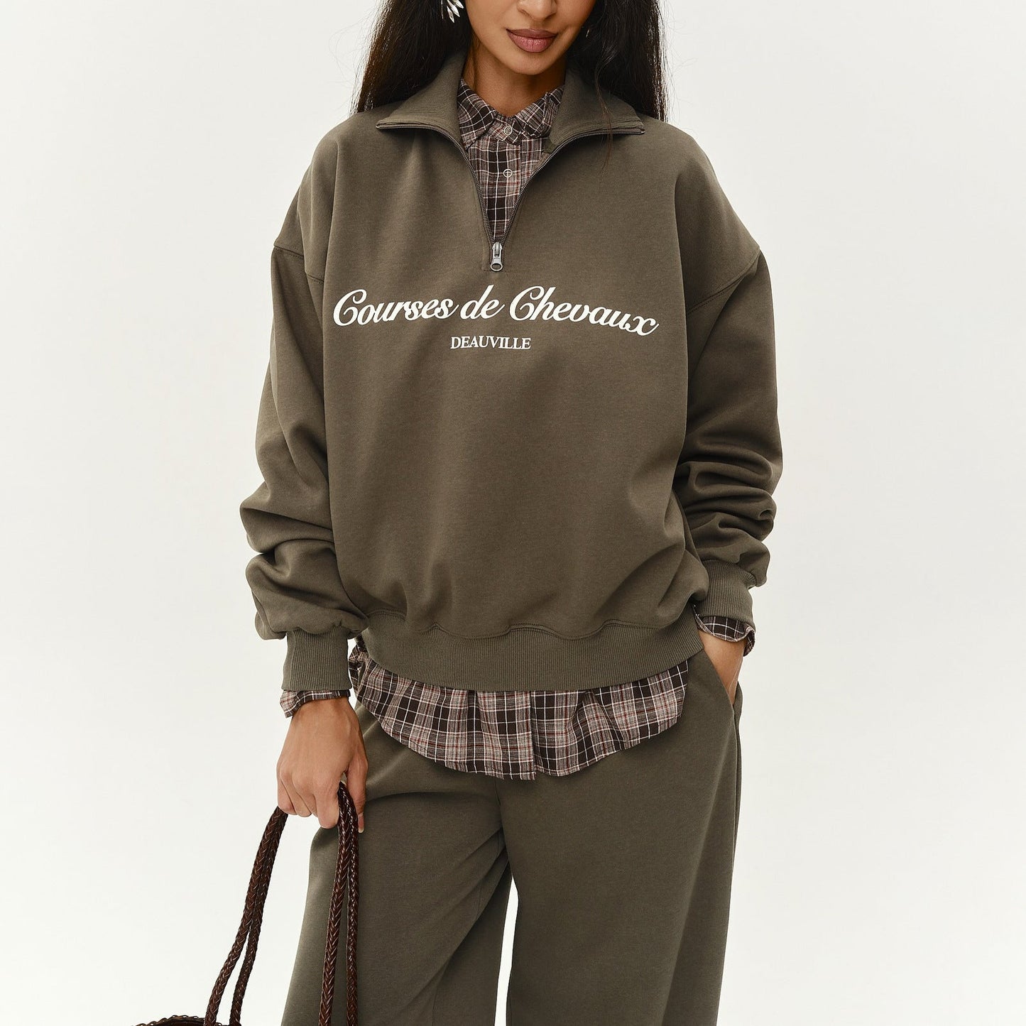 Damen Sweatshirt Hoher Kragen Eveloria Grau
