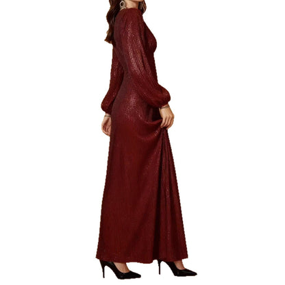 Damen Abendkleid Funkelnder Stoff V-Ausschnitt Eveloria