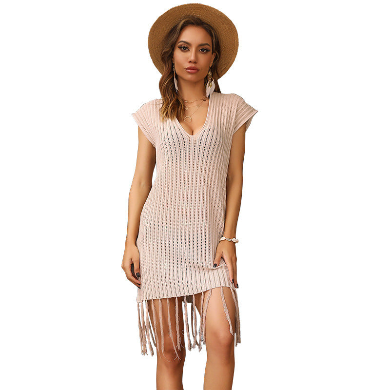 Damen Strandkleid V-Ausschnitt Fransen Eveloria