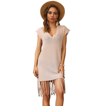 Damen Strandkleid V-Ausschnitt Fransen Eveloria