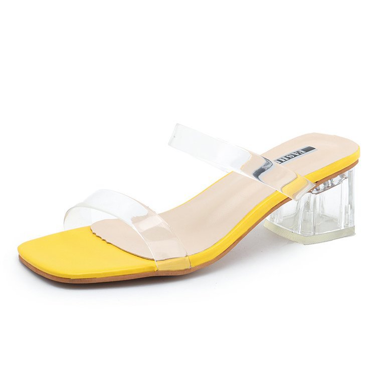 Damen Slide-Sandalen Transparenter Blockabsatz Heidi-Style