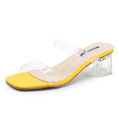 Damen Slide-Sandalen Transparenter Blockabsatz Heidi-Style